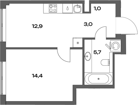Планировка — Акценты, 1-комн., 37 м²