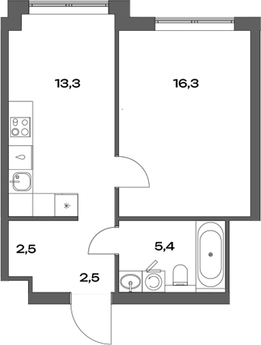 Планировка — Акценты, 1-комн., 40 м²