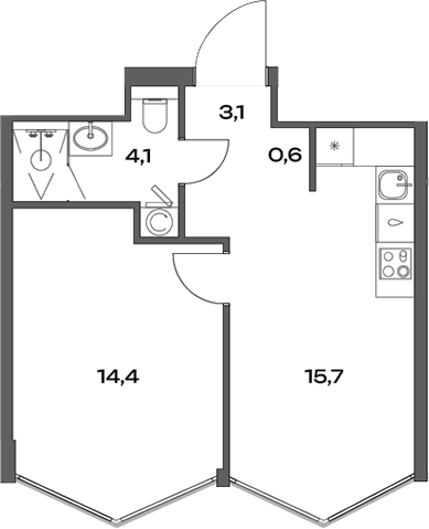 Планировка — Акценты, 2-комн., 38 м²