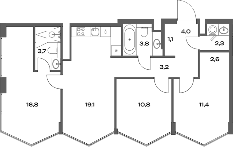 Планировка — Акценты, 3-комн., 79 м²