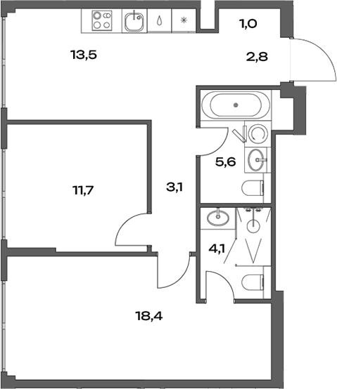 Планировка — Акценты, 2-комн., 60 м²