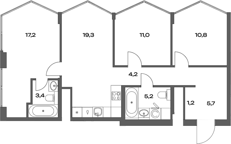 Планировка — Акценты, 4-комн., 78 м²