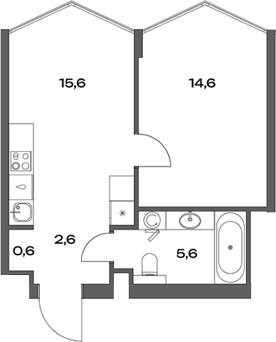 Планировка — Акценты, 2-комн., 39 м²