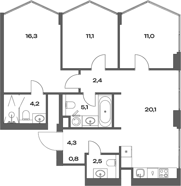 Планировка — Акценты, 4-комн., 78 м²
