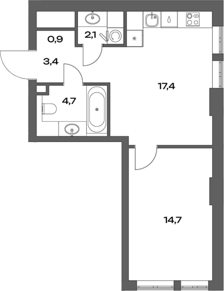 Планировка — Акценты, 2-комн., 43 м²