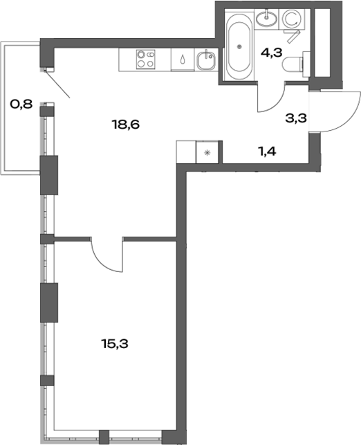 Планировка — Акценты, 2-комн., 43 м²