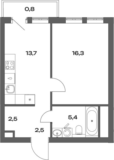 Планировка — Акценты, 2-комн., 40 м²