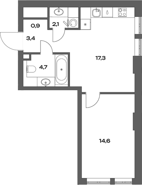 Планировка — Акценты, 2-комн., 43 м²