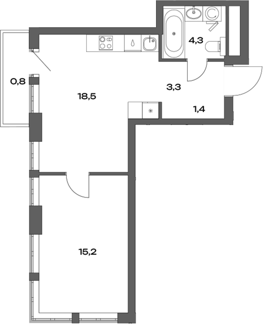 Планировка — Акценты, 2-комн., 43 м²