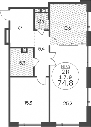 Планировка — Клубный квартал КРЫЛАТСКАЯ 33, 2-комн., 75 м²