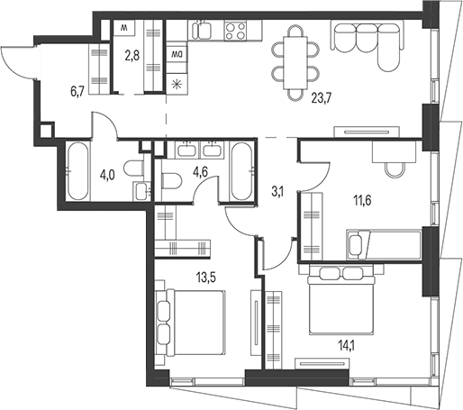 Планировка — Moments, 4-комн., 84 м²