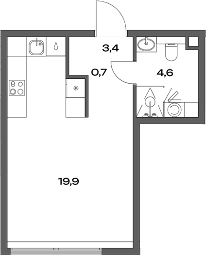 Планировка — Акценты, Студия, 29 м²