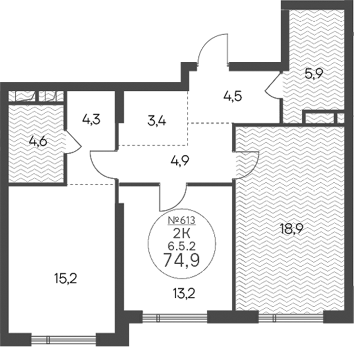 Планировка — Клубный квартал КРЫЛАТСКАЯ 33, 2-комн., 75 м²