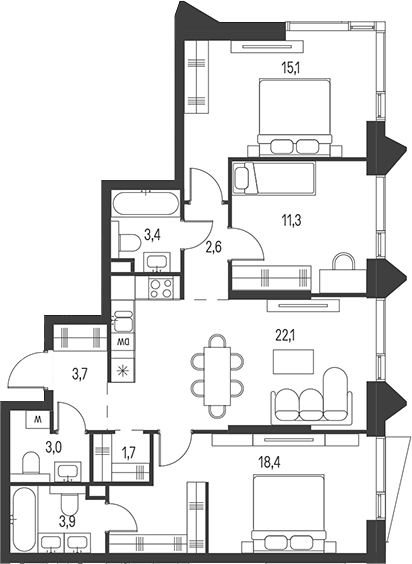 Планировка — Moments, 4-комн., 85 м²