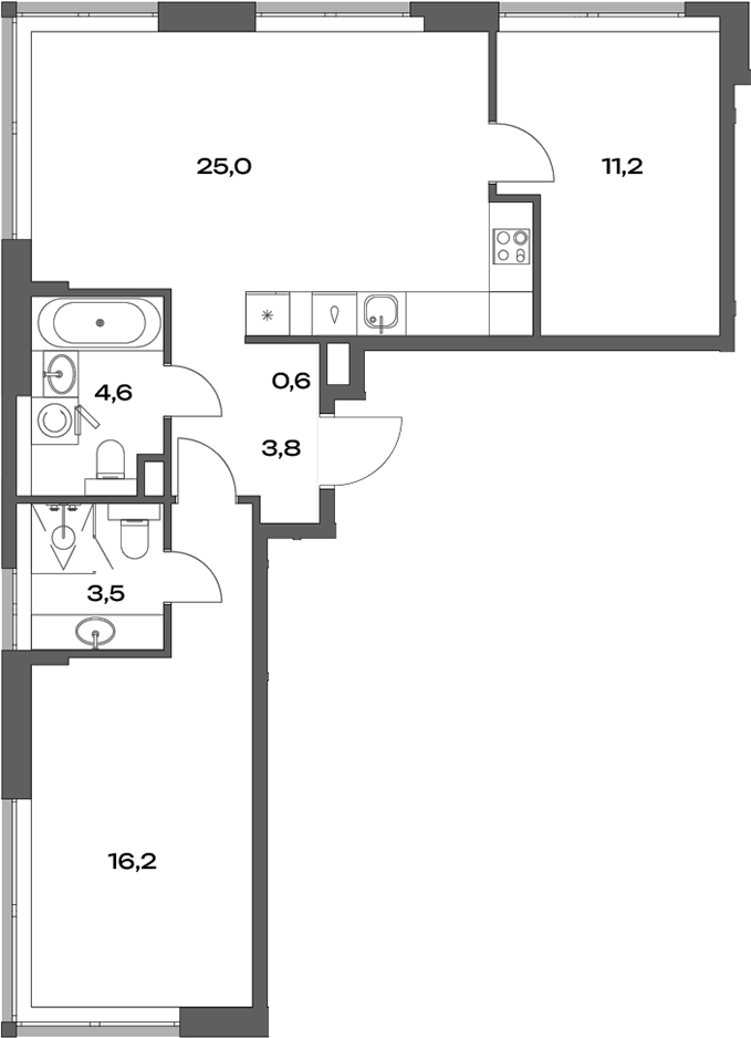 Планировка — Акценты, 3-комн., 65 м²