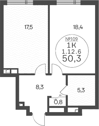 Планировка — Клубный квартал КРЫЛАТСКАЯ 33, 1-комн., 50 м²