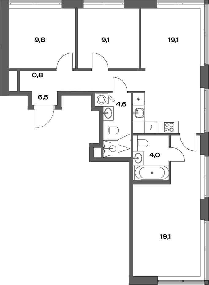 Планировка — Акценты, 4-комн., 73 м²