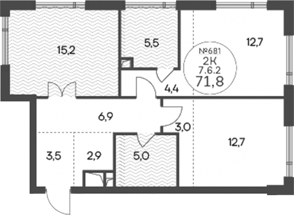 Планировка — Клубный квартал КРЫЛАТСКАЯ 33, 2-комн., 72 м²