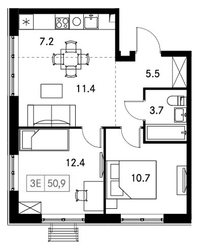 Планировка — Новый Зеленоград, 3-комн., 51 м²