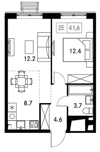 Планировка — Новый Зеленоград, 2-комн., 42 м²