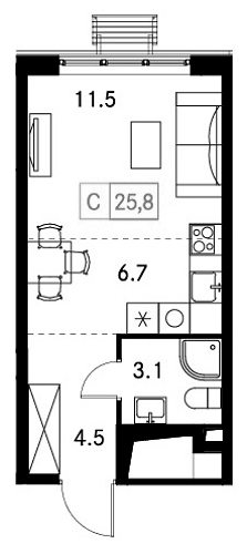 Планировка — Новый Зеленоград, Студия, 26 м²