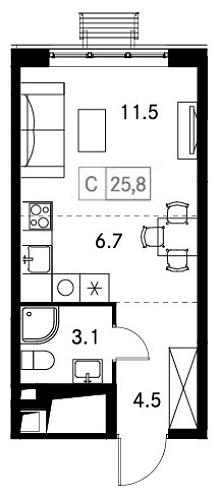 Планировка — Новый Зеленоград, Студия, 26 м²