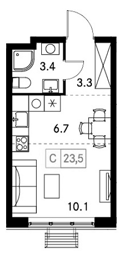 Планировка — Новый Зеленоград, Студия, 24 м²