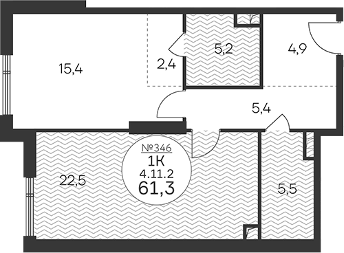 Планировка — Клубный квартал КРЫЛАТСКАЯ 33, 1-комн., 61 м²