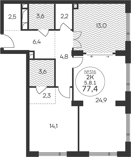 Планировка — Клубный квартал КРЫЛАТСКАЯ 33, 2-комн., 77 м²