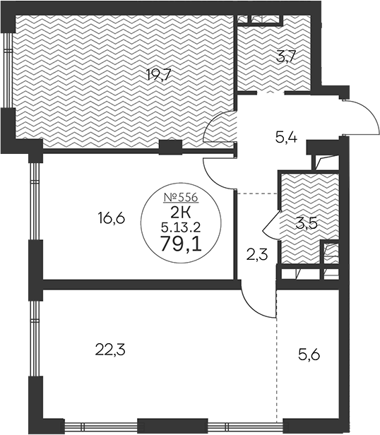 Планировка — Клубный квартал КРЫЛАТСКАЯ 33, 2-комн., 79 м²