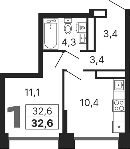 Планировка — Бестселлер, 1-комн., 33 м²