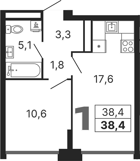 Планировка — Бестселлер, 1-комн., 38 м²