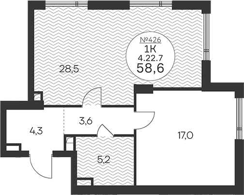 Планировка — Клубный квартал КРЫЛАТСКАЯ 33, 1-комн., 59 м²