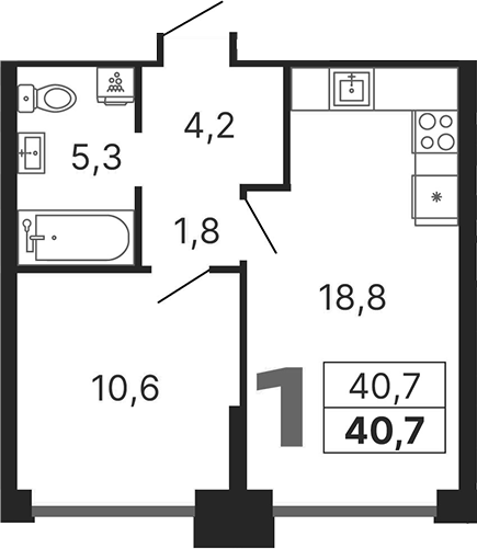 Планировка — Бестселлер, 1-комн., 41 м²