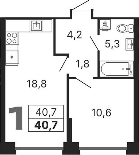 Планировка — Бестселлер, 1-комн., 41 м²