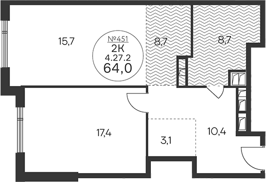 Планировка — Клубный квартал КРЫЛАТСКАЯ 33, 2-комн., 64 м²