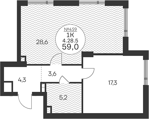 Планировка — Клубный квартал КРЫЛАТСКАЯ 33, 1-комн., 59 м²