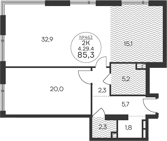 Планировка — Клубный квартал КРЫЛАТСКАЯ 33, 3-комн., 85 м²