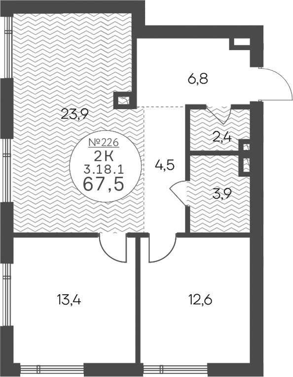 Планировка — Клубный квартал КРЫЛАТСКАЯ 33, 2-комн., 68 м²