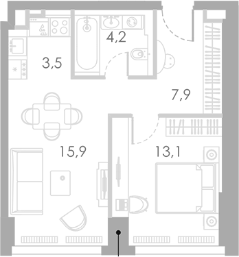 Планировка — Ривер Парк Кутузовский, 2-комн., 45 м²