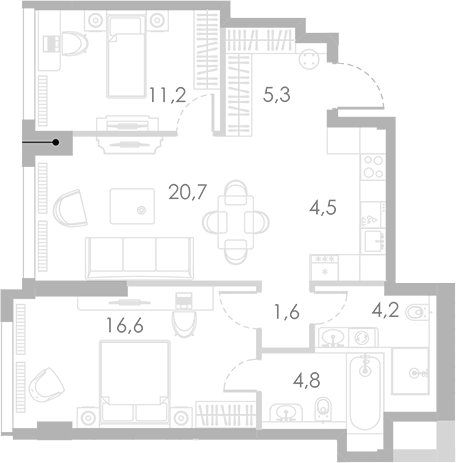 Планировка — Ривер Парк Кутузовский, 3-комн., 69 м²