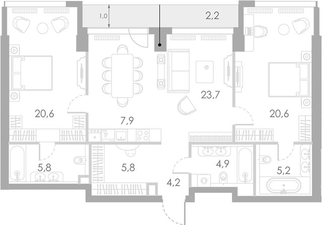 Планировка — Ривер Парк Кутузовский, 3-комн., 99 м²