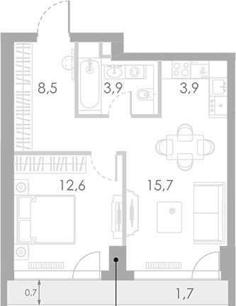 Планировка — Ривер Парк Кутузовский, 2-комн., 45 м²