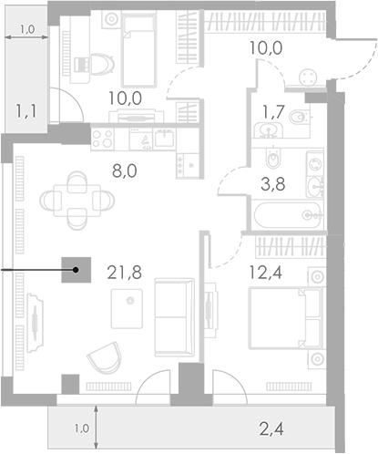 Планировка — Ривер Парк Кутузовский, 3-комн., 68 м²