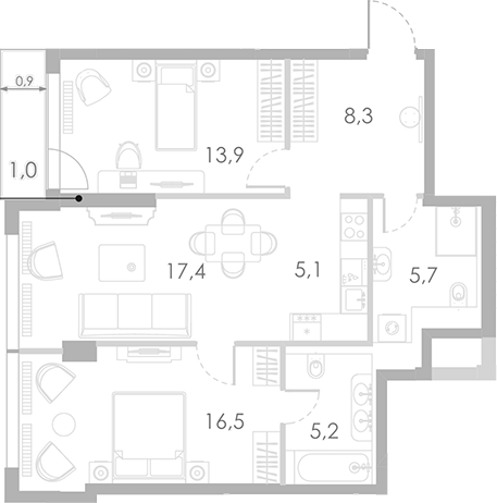 Планировка — Ривер Парк Кутузовский, 3-комн., 72 м²