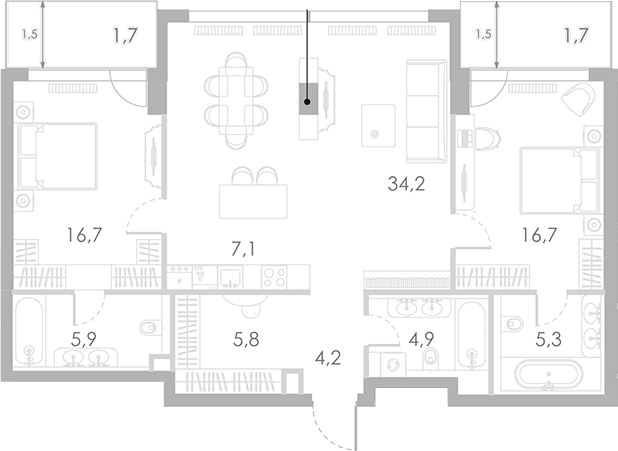 Планировка — Ривер Парк Кутузовский, 3-комн., 101 м²