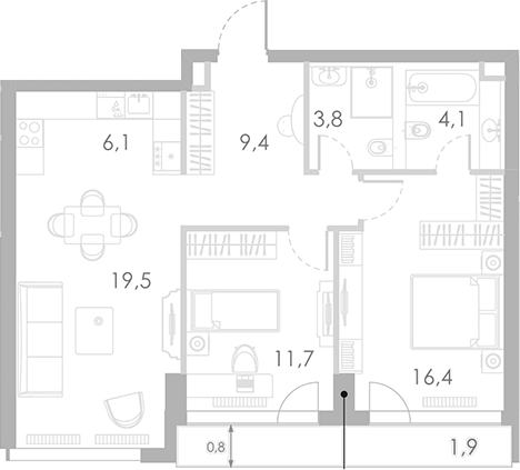 Планировка — Ривер Парк Кутузовский, 3-комн., 71 м²