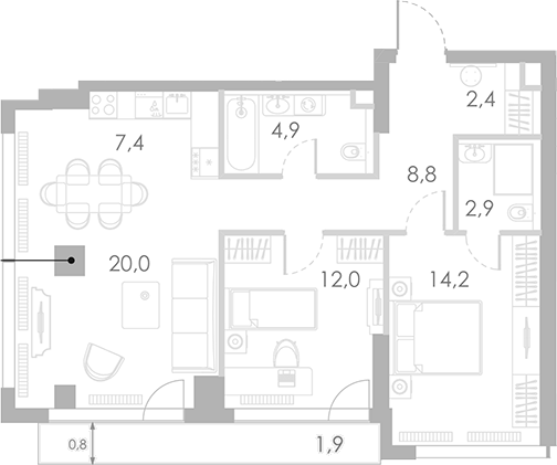 Планировка — Ривер Парк Кутузовский, 3-комн., 73 м²