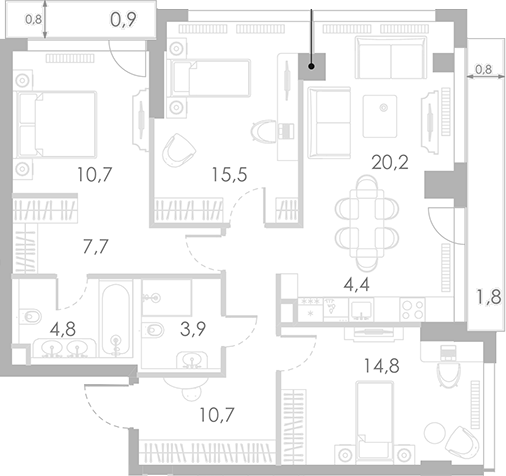 Планировка — Ривер Парк Кутузовский, 4-комн., 93 м²