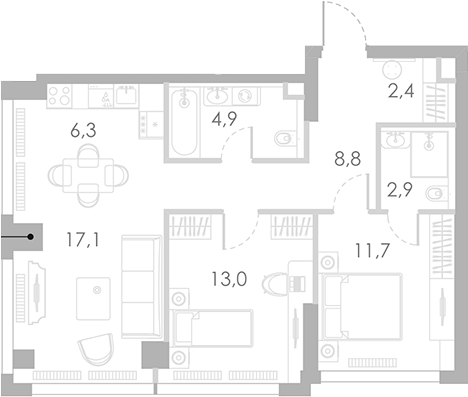 Планировка — Ривер Парк Кутузовский, 3-комн., 67 м²